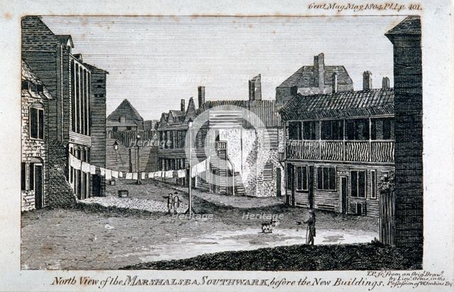 North view of Marshalsea prison on Borough High Street, Southwark, London, 1804. Artist: Anon