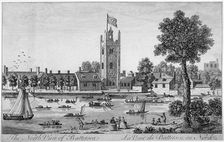 North view of St Mary's Church, Battersea from across the Thames, London, 1760. Artist: Anon
