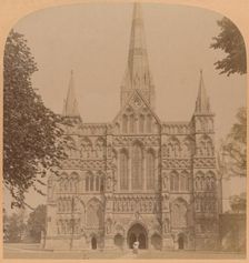 Northwest Façade of the great Gothic Cathedral of Salisbury (founded 1220), England 1900. Creator: Underwood & Underwood