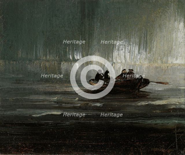 Northern Lights over Four Men in a Rowboat. Creator: Balke, Peder (1804-1887).