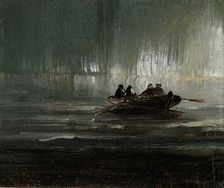 Northern Lights over Four Men in a Rowboat. Creator: Balke, Peder (1804-1887)