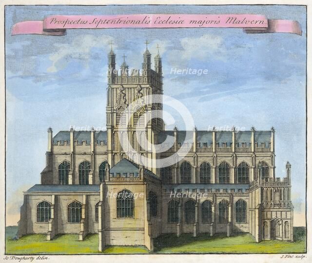 'Northern view of the church of Great Malvern', Great Malvern Priory, Worcestershire, 1730. Artist: Joseph Dougharty.