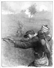 'Nos Braves; Avance par bonds, en tiraillant, d'une section de coloniaux 1914. Creator: Unknown
