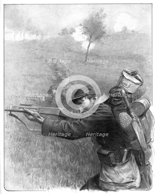 ''Nos Braves; Avance par bonds, en tiraillant, d'une section de coloniaux', 1914. Creator: Unknown.
