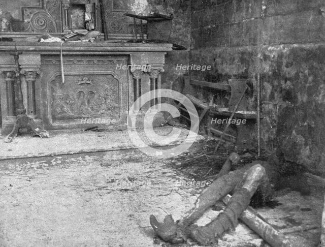 'Nos regions Devastees; Ferocite: dans l'eglise d'Auve, village du departement de la Marne', 1914. Creator: Unknown.