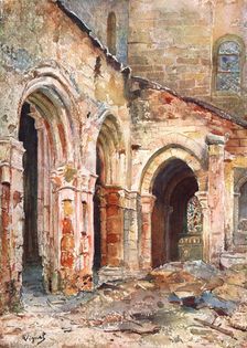 'Nos regions Devastees; L'eglise de Sermaize 1914. Creator: Pierre Vignal