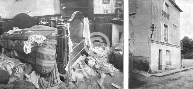 'Nos villes a sac; Chambre a coucher et facade d,une maison modeste de la rue Saint-Martin', 1918. Creator: Unknown.