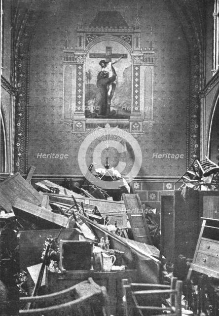 'Nos villes a sac; La chapelle d'un etablissement religieux de la rue Victor-Hugo, profanee', 1918. Creator: Unknown.
