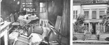 Nos villes a sac; Salle a manger et façade d'une maison de la rue d'Essommes. L'etat dans..., 1918. Creator: Unknown