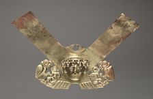 Nose Ornament with Human Head and Condors Attacking Humans, c. 100-300. Creator: Unknown