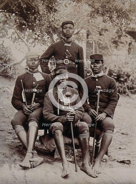 Natal, South Africa: four African policemen in uniform, 1896. Creator: Unknown.