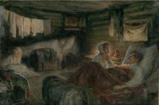 Natasha and the wounded Prince Andrei in Mytishchi. Illustration for the novel War and Peace, 1893. Creator: Pasternak, Leonid Osipovich (1862-1945)