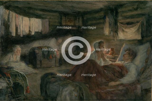 Natasha and the wounded Prince Andrei in Mytishchi. Illustration for the novel War and Peace, 1893. Creator: Pasternak, Leonid Osipovich (1862-1945).