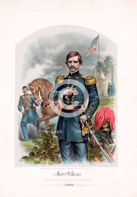 Nathaniel P. Banks, Major General of U.S. Army, pub. 1861 (colour lithograph) Creator: American School (19th Century).