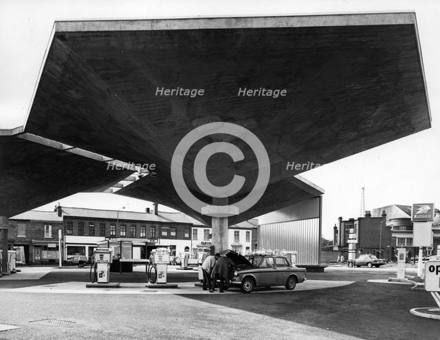 National Benzole filling station, Harbourne in Birmingham 1968. Creator: Unknown.