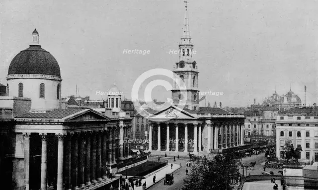 National Gallery and Church of St Martin-in-the-Fields, Westminster, London, c1910 (1911). Artist: Photochrom Co Ltd of London.
