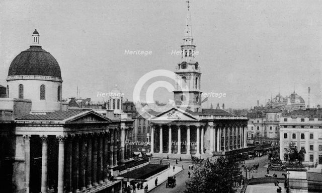 National Gallery and Church of St Martin-in-the-Fields, Westminster, London, c1910 (1911). Artist: Photochrom Co Ltd of London.