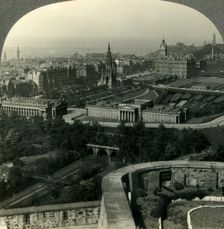 National Gallery, Scott Monument and Princes Street, from Castle. Edinburgh, Scotland c1930s. Creator: Unknown
