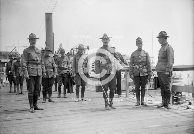 National Guard of D.C. Returning from Camp at Colonial Beach, Col. William E. Harvey at Left, 1916. Creator: Harris & Ewing.