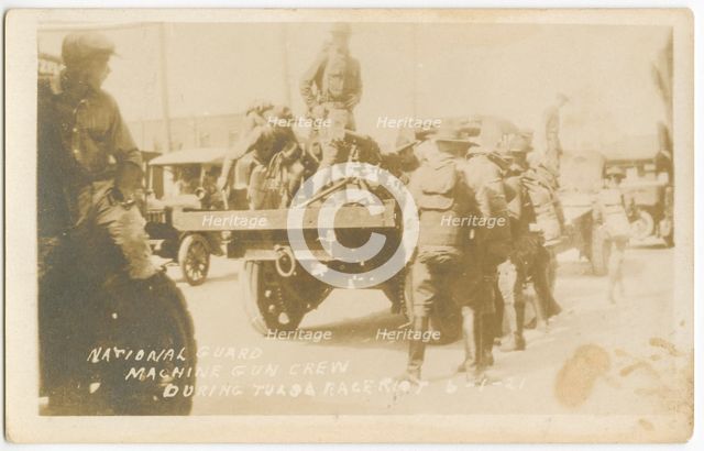 'National Guard Machine Gun Crew during Tulsa Race Riot 6-1-21', 1921. Creator: Unknown.