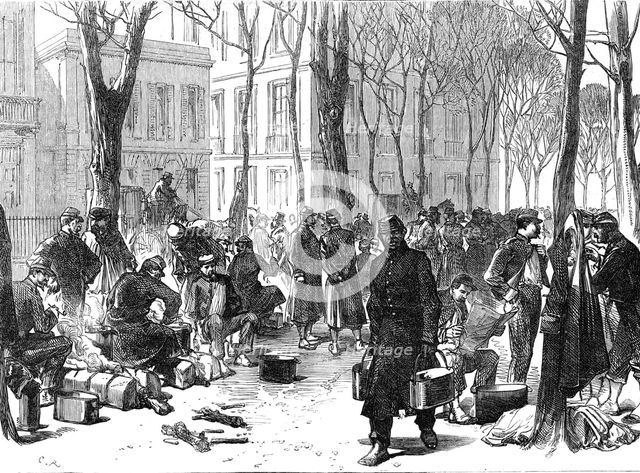 National Guards at breakfast in the streets of Bordeaux, 1871. Creator: C. R..