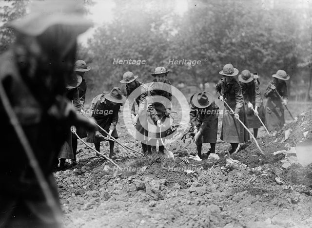 National Emergency War Gardens Com. - Girl Scouts Gardening at D.A.R., 1917. Creator: Harris & Ewing.