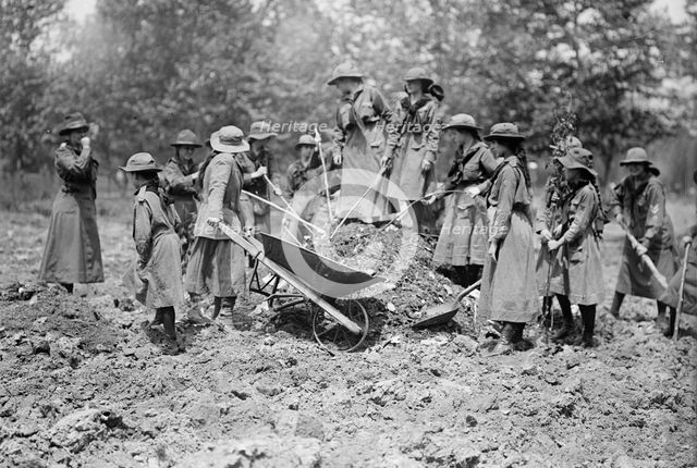 National Emergency War Gardens Com. - Girl Scouts Gardening at D.A.R., 1917. Creator: Harris & Ewing.