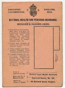 National Health and Pensions Insurance Card: Member's Record Card c1930s