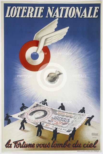 National Lottery. La Fortune vous tombe du ciel, 1936. Creator: Unknown artist.