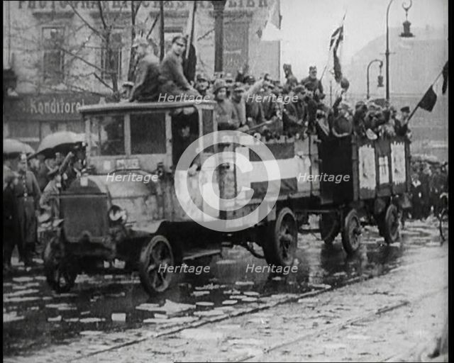National Socialist (Nazi) Party Campaigning in Germany Scattering Pamphlets from  Trucks..., 1926. Creator: British Pathe Ltd.