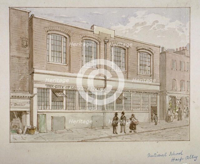 National School, Harp Alley, City of London, 1850. Artist: James Findlay