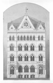 National Park Bank, New York City, New York, Competition Design Drawing, c. 1866. Creator: Peter Bonnett Wight