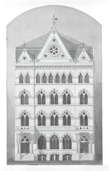 National Park Bank, New York City, New York, Competition Design Drawing, c. 1866. Creator: Peter Bonnett Wight