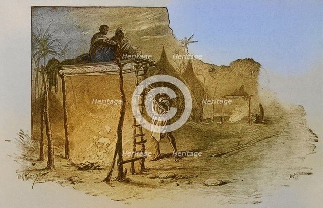 Native mode of securing protection from mosquitoes, Morfil Island, Senegal, Africa, 19th century.  Creator: Unknown.