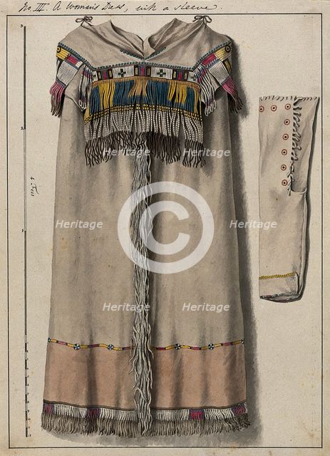 Native North American costume: a woman's dress, with a sleeve, (1855?).  Creator: Thomas Bateman.