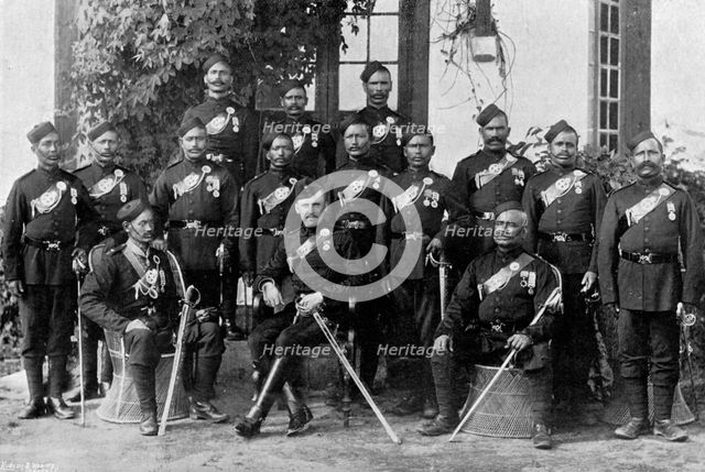 Native officers of the 44th Gurkhas, Indian army, 1896. Artist: Bourne & Shepherd