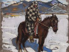 Native American on Horseback in Snow, 1925. Creator: Akseli Gallen-Kallela