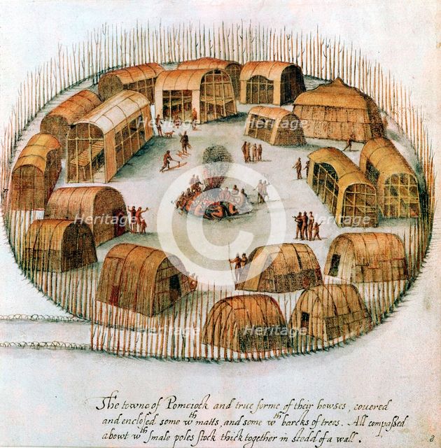 Native American Algonquin Indian village, 1585. Artist: Unknown