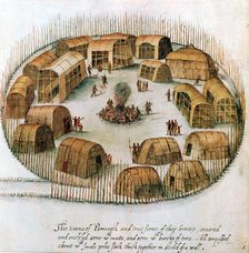 Native American Algonquin Indian village, 1585