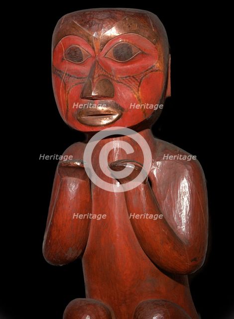 Native American carved wooden figure of a man, 19th century. Artist: Unknown