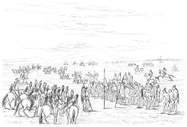 Native American horse race, 1841.Artist: Myers and Co