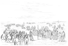 Native American horse race, 1841.Artist: Myers and Co