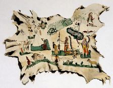 Native American painting on animal skin, 19th century. Artist: Silver Horn