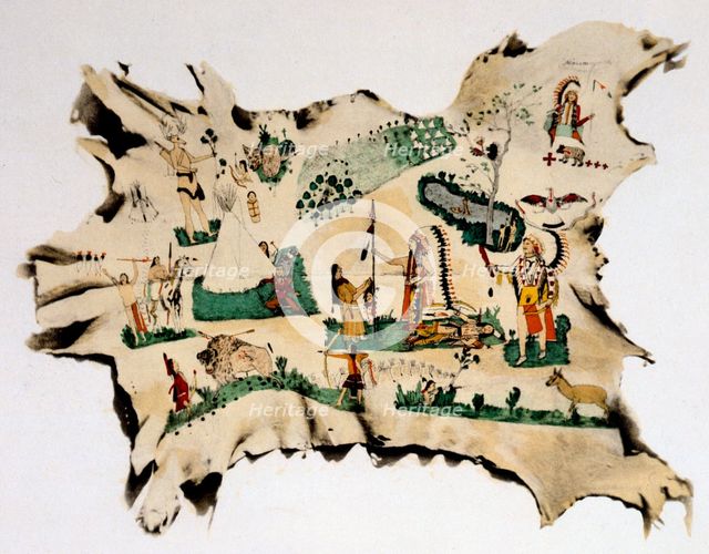 Native American painting on animal skin, 19th century. Artist: Silver Horn