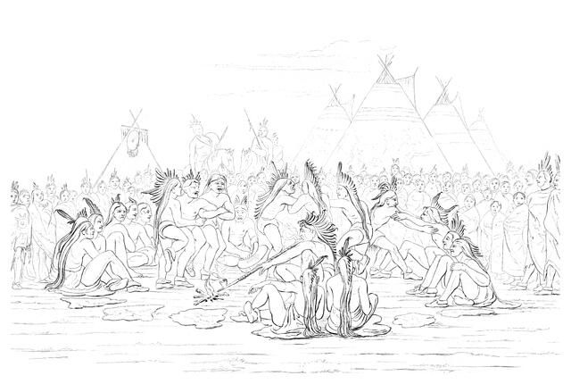 Native American pipe dance, 1841.Artist: Myers and Co
