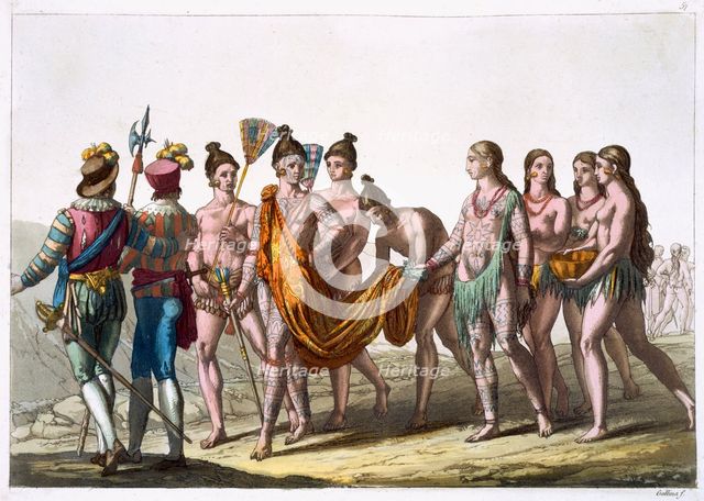 Native American widows approach their chief for permission to remarry, c1820-1839. Artist: Gallo Gallina