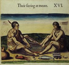 Native Americans preparing food, 1618. Creator: Unknown