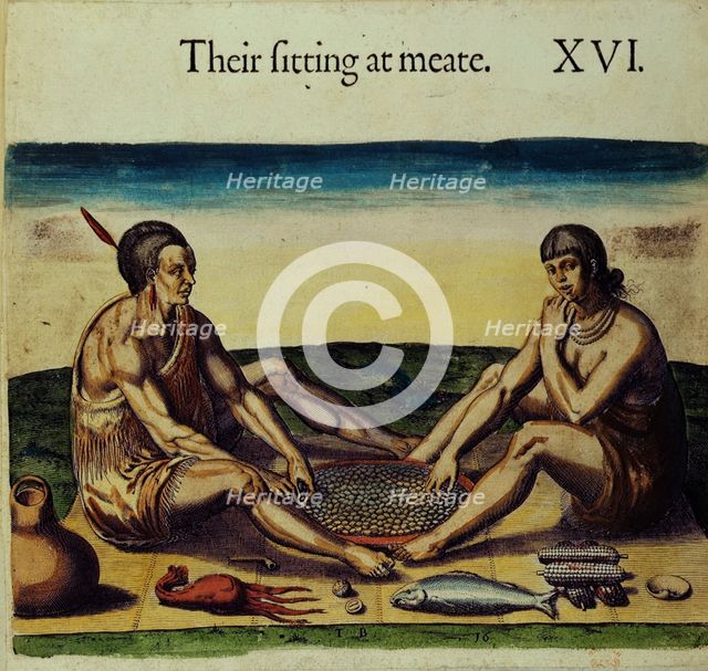 Native Americans preparing food, 1618. Creator: Unknown.
