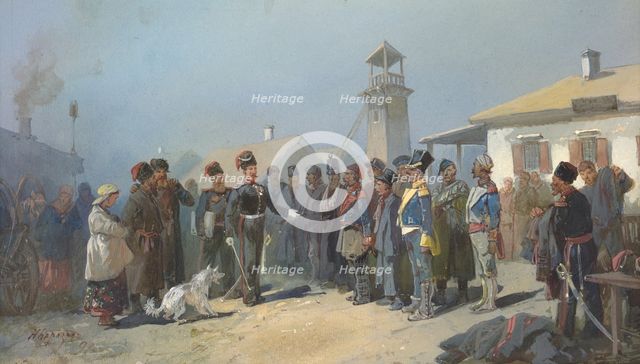 Native Ancestors of the Siberian Cossacks Polish Prisoners in Napoleon's Army Enlisting..., 1813. Creator: Nikolay Nikolaevich Karazin.