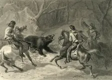Native Californians Lassoing a Bear 1874. Creator: Francis Holl